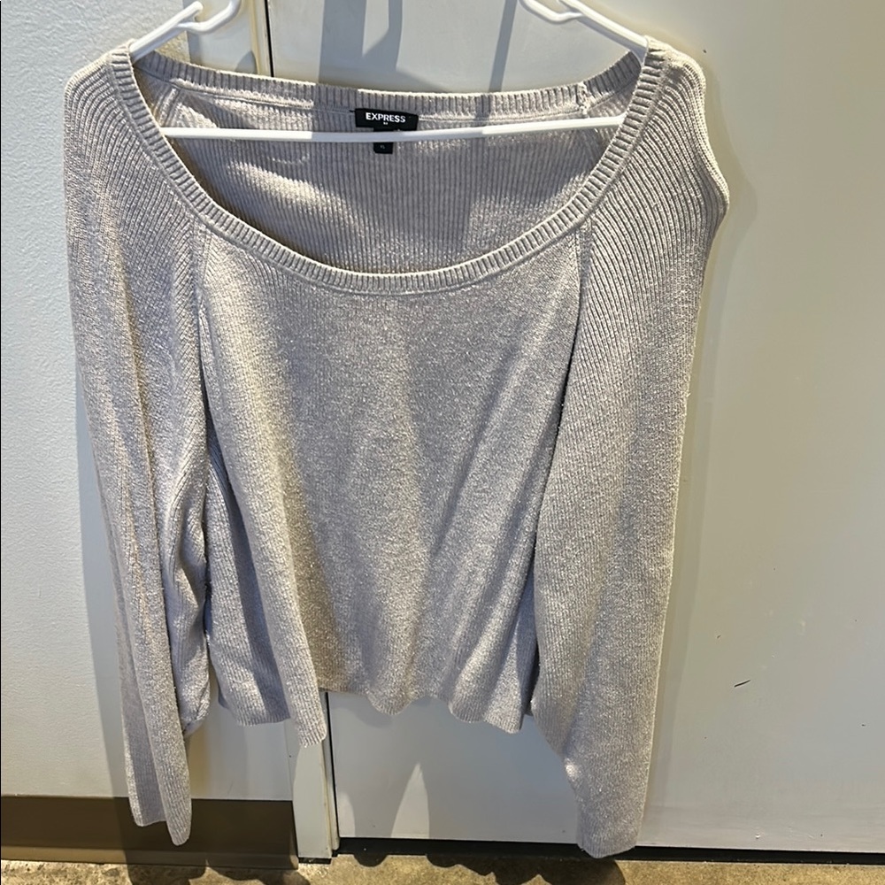 Express Gray Crew Neck Sweater Lightweight Knit